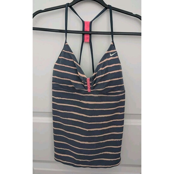 Nike Women's Tankini Top Racerback Size 12 Striped Swim - Picture 1 of 9